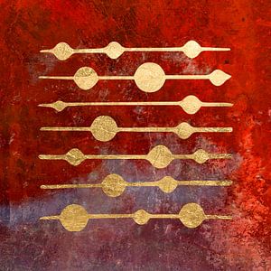 Abstrakt und modern, Organische Formen, Rot/Orange und Gold. Gemischte Medien