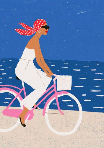 Coastal Breeze – Stylish art print featuring a cyclist