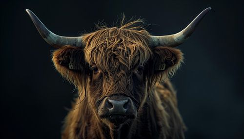 Highlander cow portrait panorama