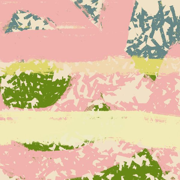 Color shapes and lines. Modern abstract landscape in pastel colors. Blossom by Dina Dankers