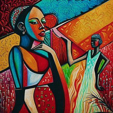 Afrikaanse dansers geschilderd met paletmes van Jan Keteleer