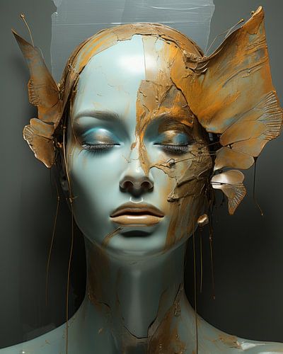 Modern portret in blauw en koper