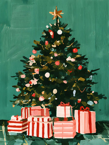 Christmas Tree with Striped Gift Boxes