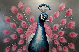 Peacock with pink flowers in modern style by Art & Soul Creations