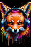Fox in headphone neon art