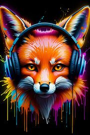 Renard à lunettes art néon