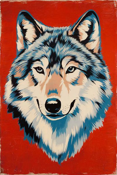 Wolvenkop in Pop Art-stijl van Art & Soul Creations