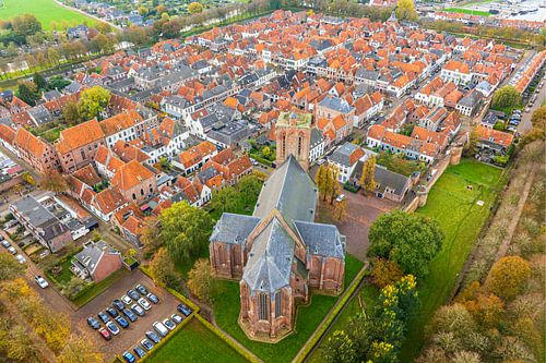 Elburg ancient walled city during autumn seen from above