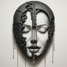 Création numérique d'une très belle femme sexy avec un masque fétichiste bizarre dans un style haute couture. sur Art Bizarre