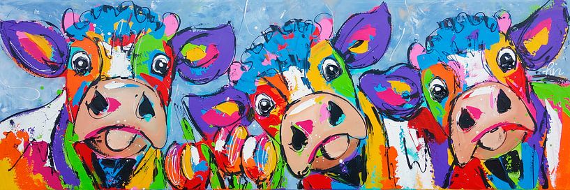3 koeien blauwgrijs van Vrolijk Schilderij