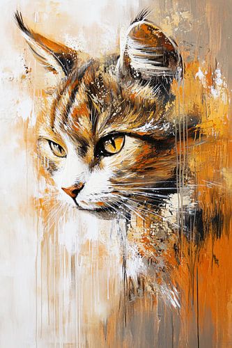 Expressief kattenportret op canvas
