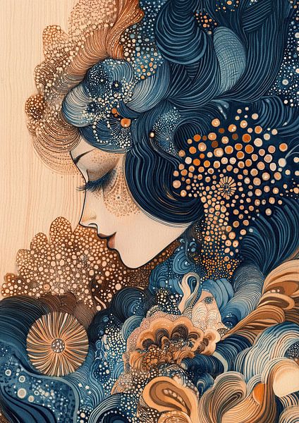 Femme rêveuse | Femme rêveuse aux cheveux colorés par Caprices d'Art
