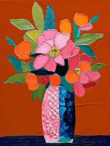 Modernes abstraktes Stilleben. Bunter Blumenstrauß im Collage-Stil