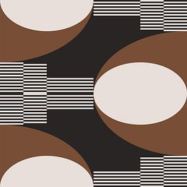 Retro Cirkels, Strepen in Bruin, Wit, Zwart. Moderne abstracte geometrische kunst nr. 10 van Dina Dankers