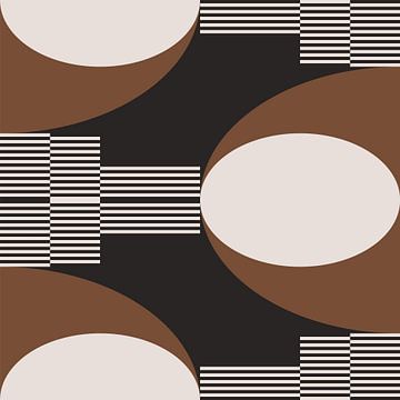 Retro Circles, Stripes in Brown, White, Black. Modern abstract geometric art no. 10 by Dina Dankers