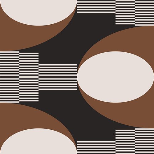 Retro Cirkels, Strepen in Bruin, Wit, Zwart. Moderne abstracte geometrische kunst nr. 10