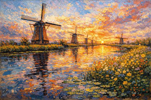 Kinderdijk, Alblasserwaard in Nederland schilderij.