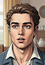 Illustriertes Porträt eines Mannes mit braunem Haar und blauen Augen von Markus Gann