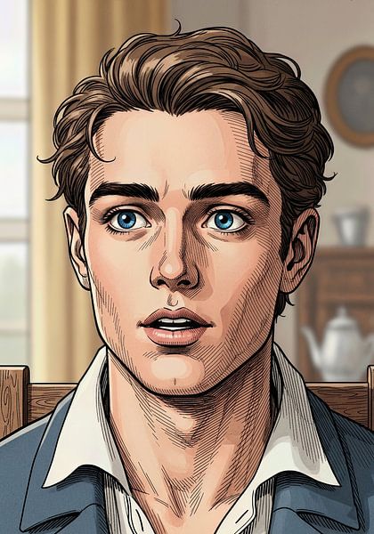 Illustrated Portrait of Man with Brown Hair and Blue Eyes by Markus Gann