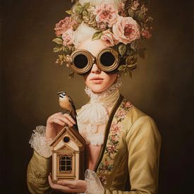 A dreamy portrait featuring flowers and a bird by But First Framing