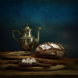 Still life with rustic bread and garlic . by Saskia Dingemans Awarded Photographer