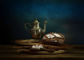 Still life with rustic bread and garlic . by Saskia Dingemans Awarded Photographer
