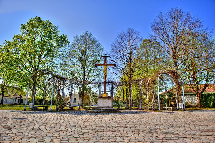 Monastery garden Metten with crucifix by Roith Fotografie