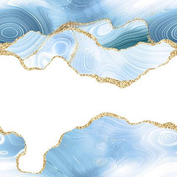 Blue & Gold Glitter Agate Texture 06 by Aloke Design