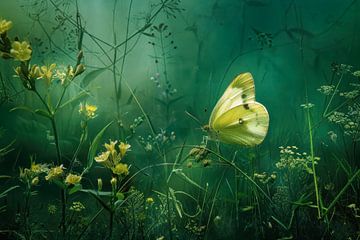 Foto van een gele vlinder in de natuur van Joriali abstract en digitale kunst