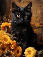 Black Cat and Flowers inspired by Vincent van Gogh