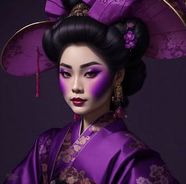 Geisha portrait in purple tones in traditional dress. by Brian Morgan