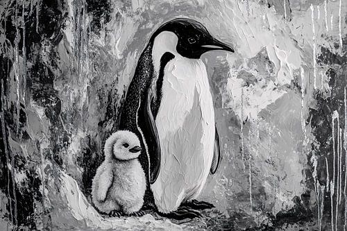 Zwart-wit pinguïn en kuiken