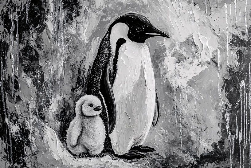 Schwarzweißer Pinguin und Küken von Imperial Art House