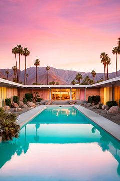 Zonsondergang boven een zwembad in Palm Springs van Philippe HUGONNARD
