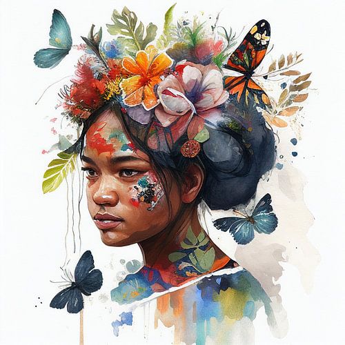 Tropische Indonesische vrouw met vlinders