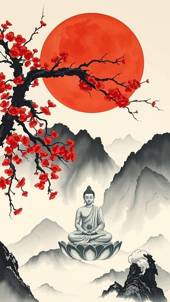 Buddha / Boeddha Sumi-e Japanese Painting by MIROKKU