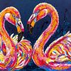 Flamants détendus sur Happy Paintings / Renata Rolefes