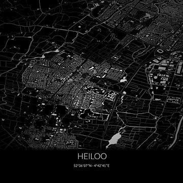 Carte en noir et blanc de Heiloo, en Hollande du Nord. sur Rezona