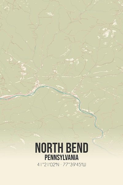 Carte ancienne de North Bend (Pennsylvanie), USA. par Affiches de lieux