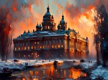 Palais d'hiver, Saint-Pétersbourg, Russie, au coucher du soleil