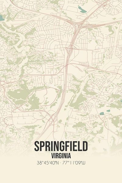 Carte ancienne de Springfield (Virginie), Etats-Unis. par Affiches de lieux