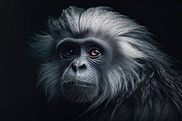 Portrait de singe sur fond sombre sur Digitale Schilderijen