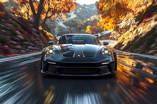 Ein schwarzer Porsche 911 GT3 von PixelPrestige