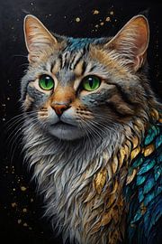 Golden Aura Illuminated Mystic Cat by Art & Soul Creations