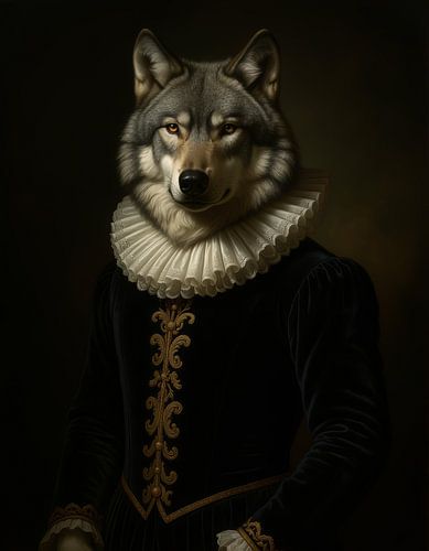 Wolf portret renaissance — aristocratisch dierenportret woonkamer