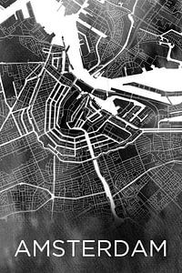 Amsterdam | Stadtplan auf schwarzer Aquarellfarbe