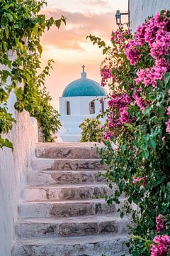 Stairway with flowers and church by Poster Art Shop