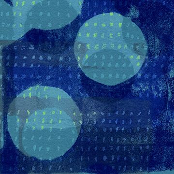 Modern abstract in blauw met geel patroon III van Dina Dankers