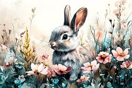 Konijn tussen bloemen in het veld van Art & Soul Creations