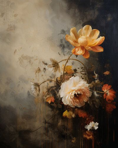 Bloemen tegen een abstracte achtergrond in wabi-sabi stijl